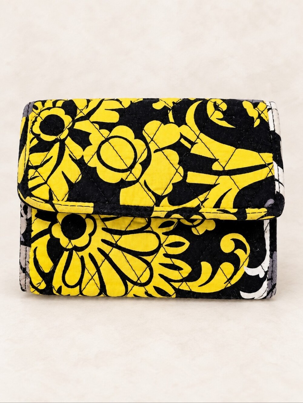 Vera Bradley Baroque Black Yellow Floral Trifold Wallet
